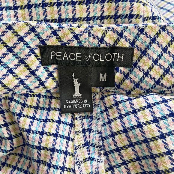 Peace of Cloth Brie Pull-on Pants Size M Blue Multi Check Pockets Ankle Straight - Picture 4 of 5